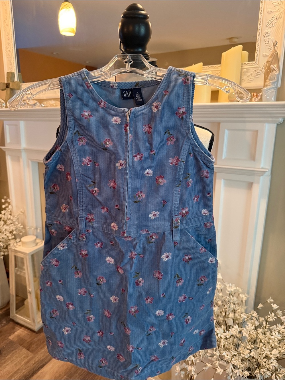 GAP Blue Floral Corduroy Pinafore Dress